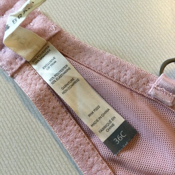 Lucky Brand Bra Size 36C Pink Lace Trim Lightly Padded Wireless Adjustable - Picture 4 of 4